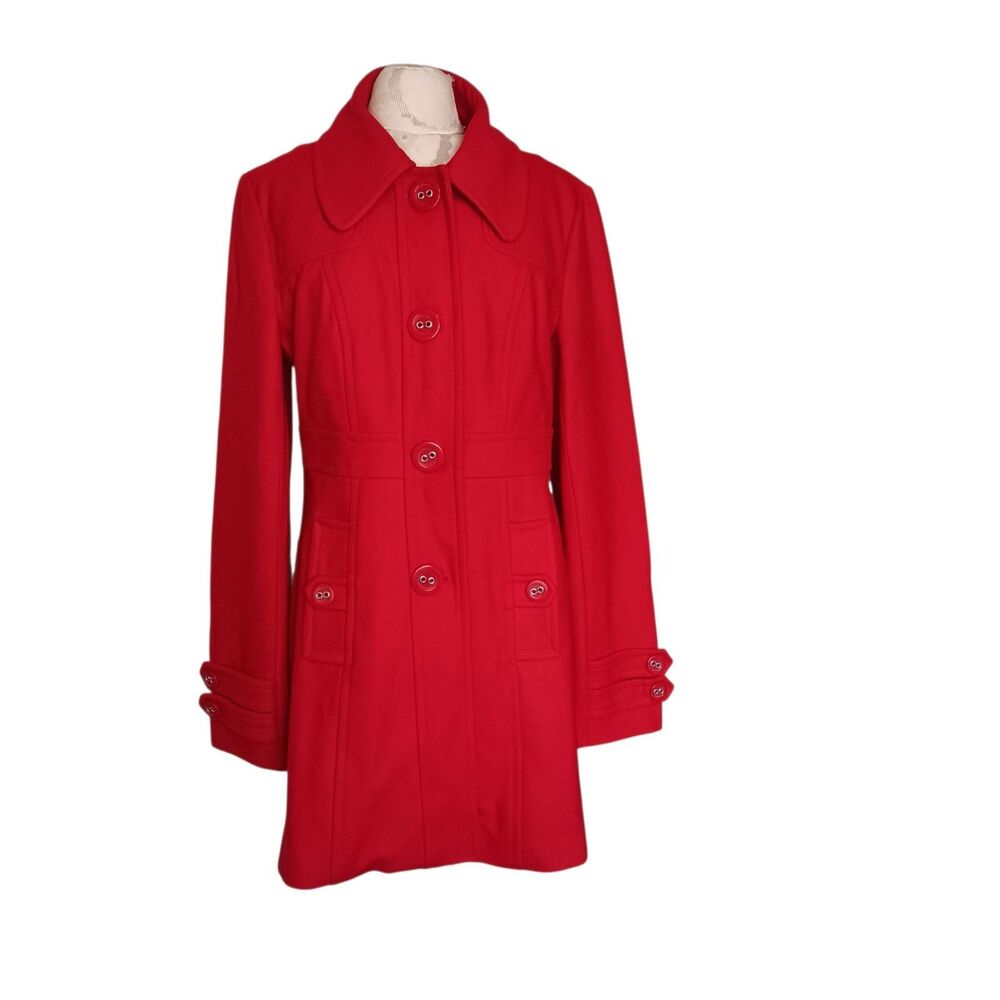 Tulle Anthropologie Red Wool Blend Coat Womens Jacket Peacoat Retro Size XL